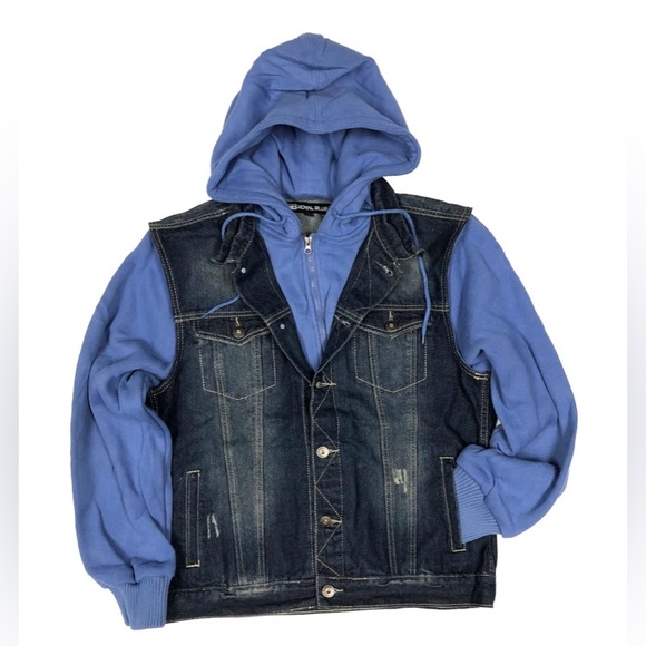 RB Denim Vest w/ Fleece Hoodie & Sleeve

Color: Med Blue, Blue

Style# 4015F - Picture 2 of 3